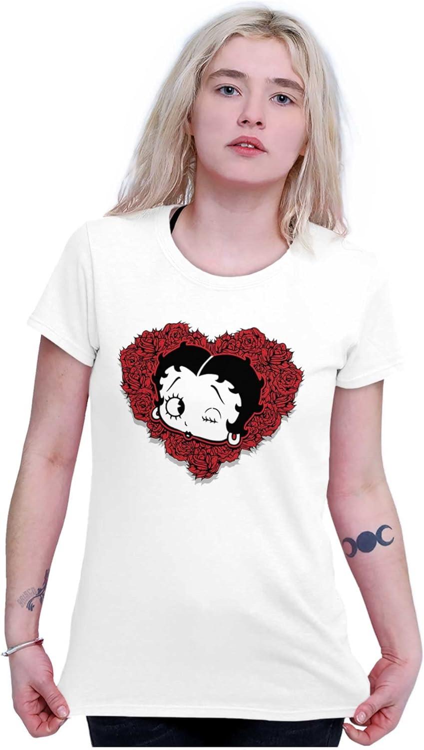 imageBetty Boop Heart Wink Blowing Kisses Womens Slim Fit Graphic TeeWhite