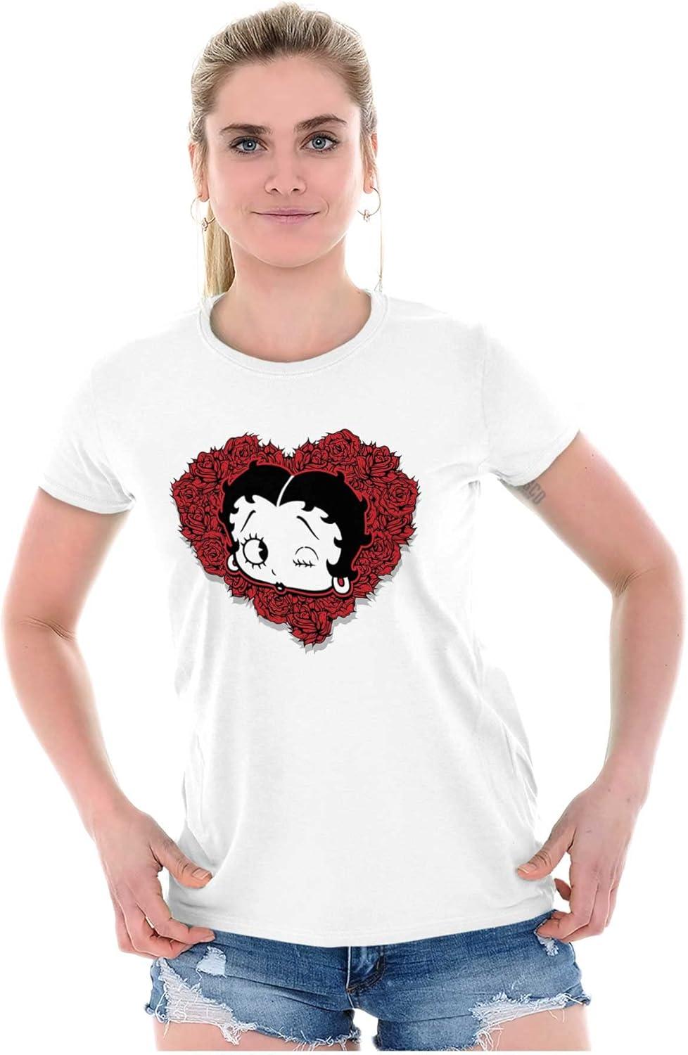 imageBetty Boop Heart Wink Blowing Kisses Womens Slim Fit Graphic TeeWhite