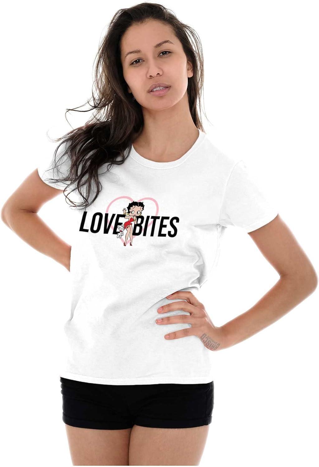 imageBetty Boop Love Bites Single Girls Womens Slim Fit Graphic TeeWhite