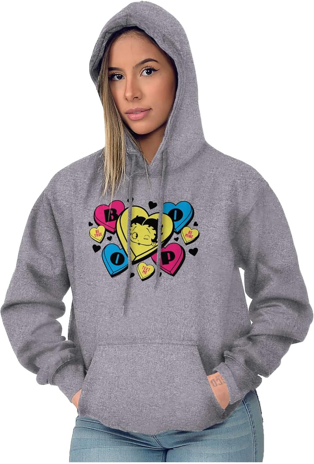 imageBrisco Brands Betty Boop Conversation Hearts Cute Hoodie Sweatshirt WomenSport Grey