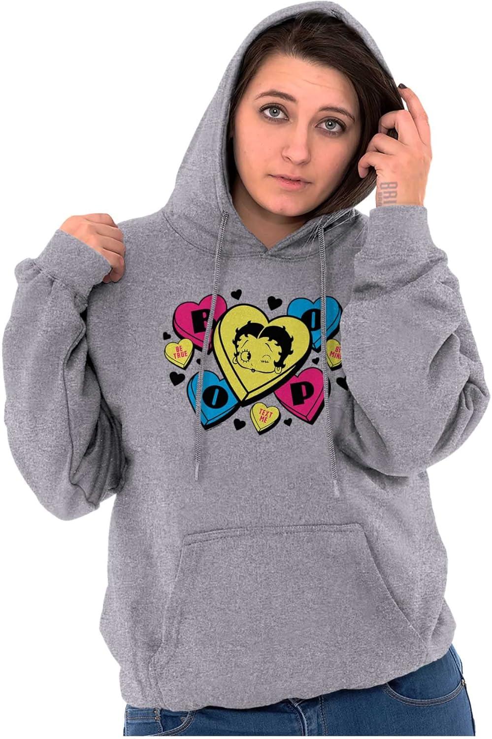 imageBrisco Brands Betty Boop Conversation Hearts Cute Hoodie Sweatshirt WomenSport Grey