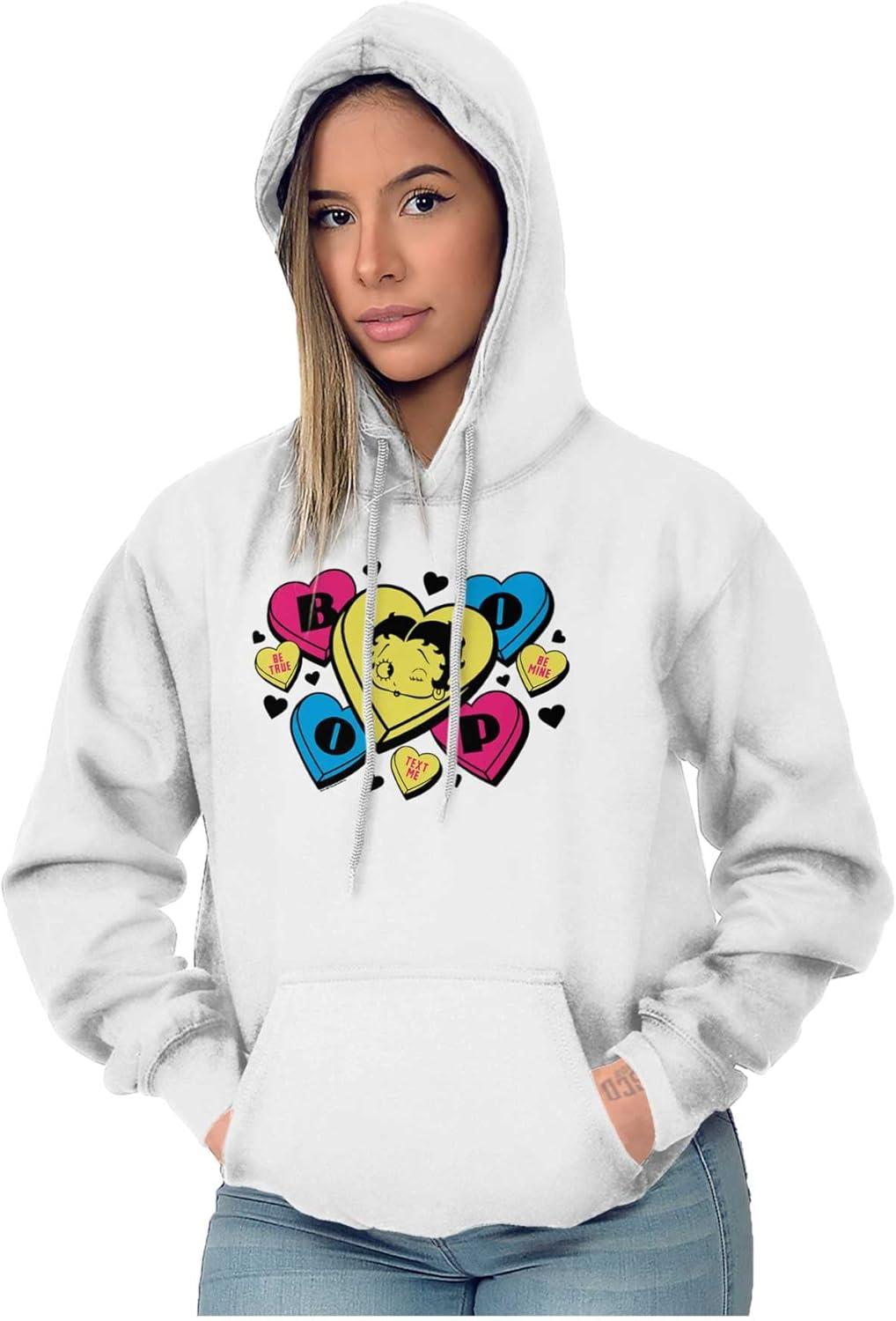 imageBrisco Brands Betty Boop Conversation Hearts Cute Hoodie Sweatshirt WomenWhite