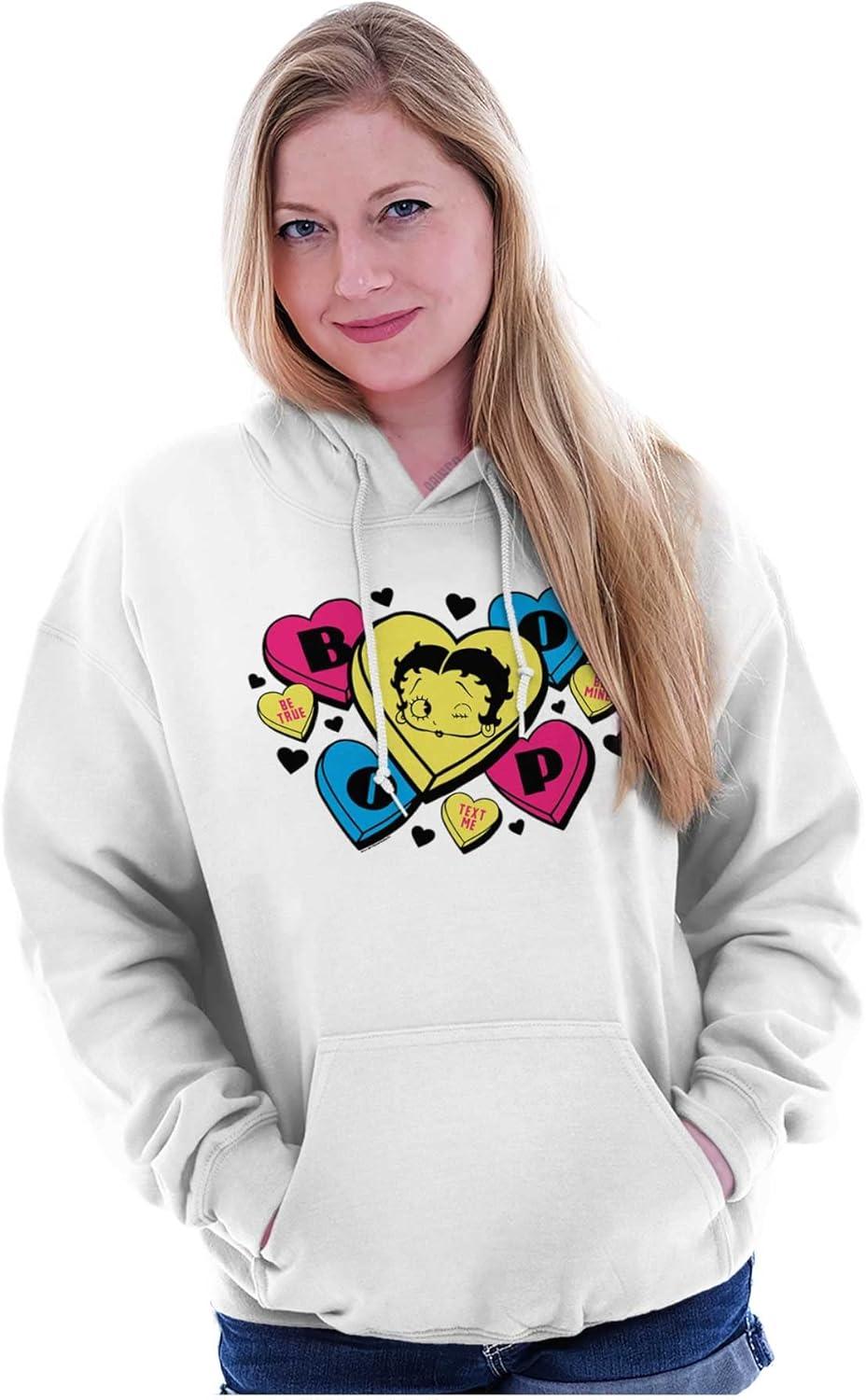 imageBrisco Brands Betty Boop Conversation Hearts Cute Hoodie Sweatshirt WomenWhite