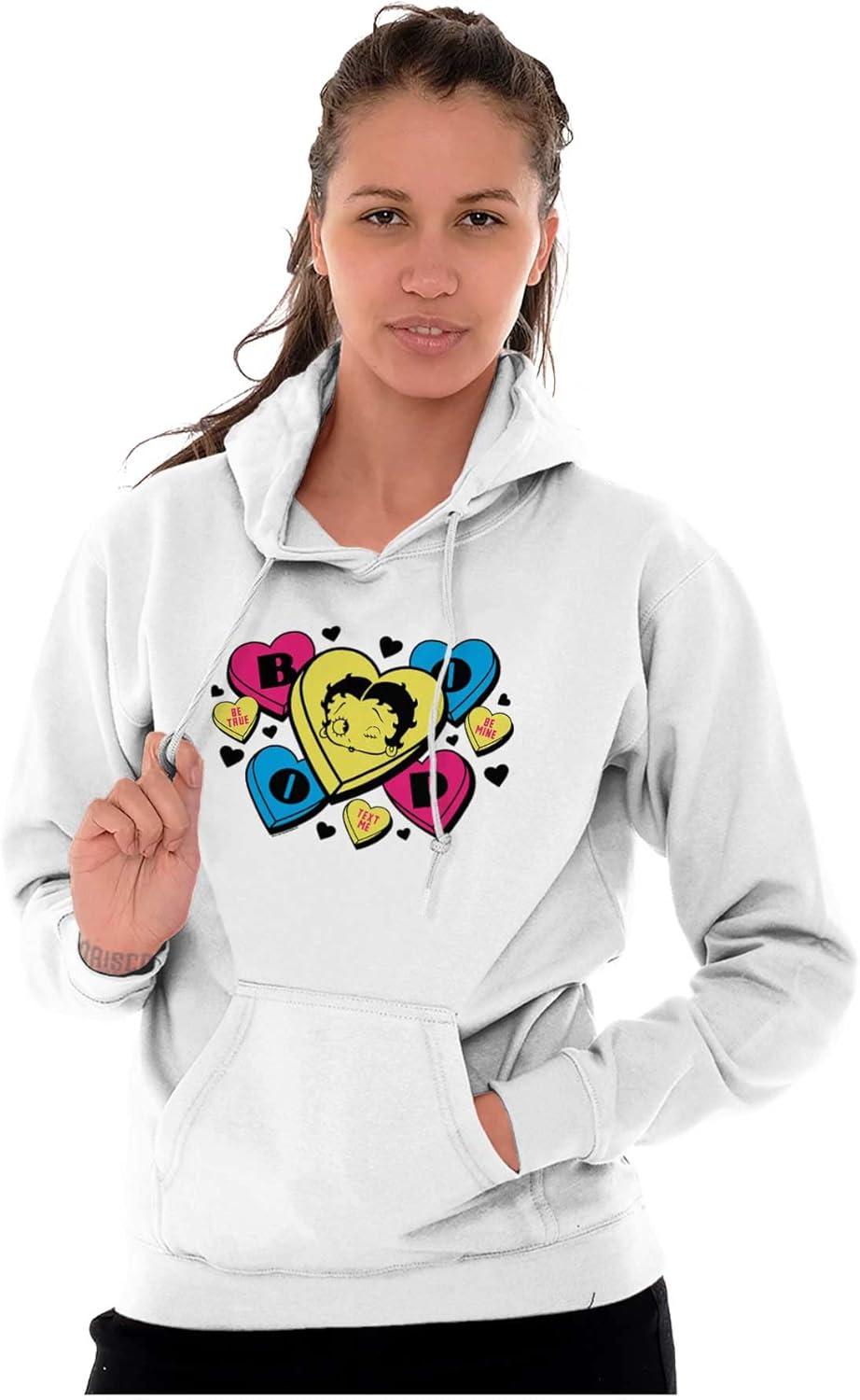 imageBrisco Brands Betty Boop Conversation Hearts Cute Hoodie Sweatshirt WomenWhite