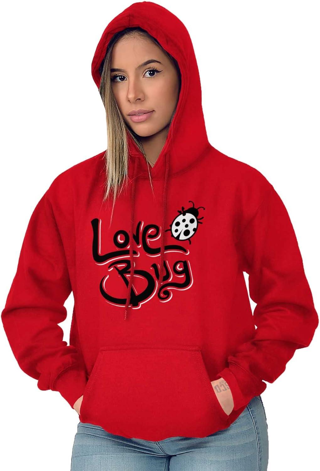 imageBrisco Brands Love Bug Cute Ladybug Valentines Day Hoodie Sweatshirt WomenRed