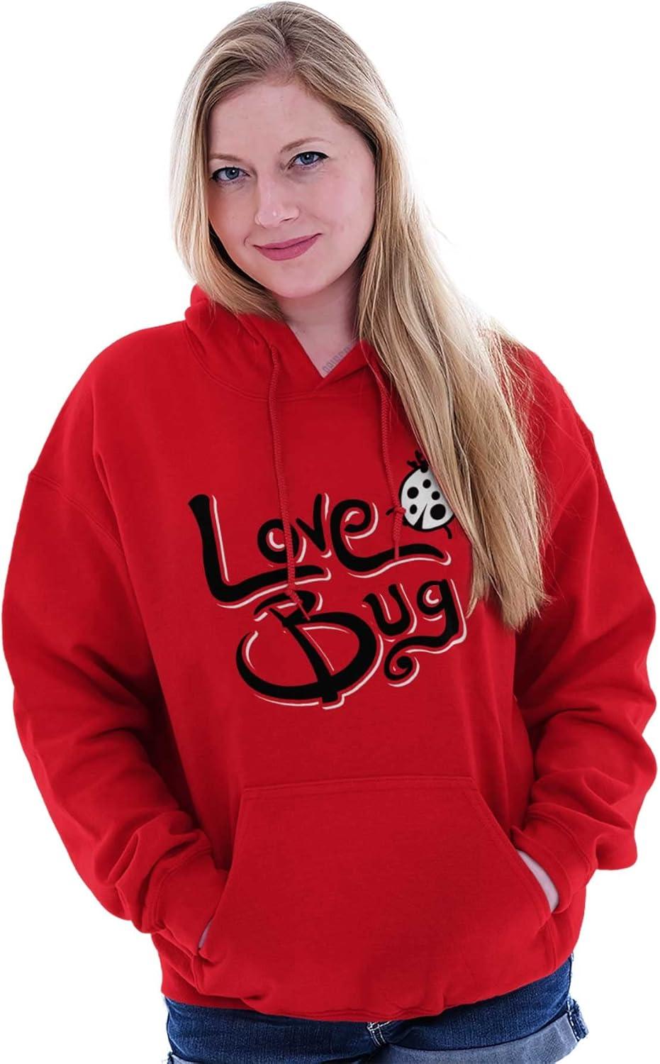 imageBrisco Brands Love Bug Cute Ladybug Valentines Day Hoodie Sweatshirt WomenRed