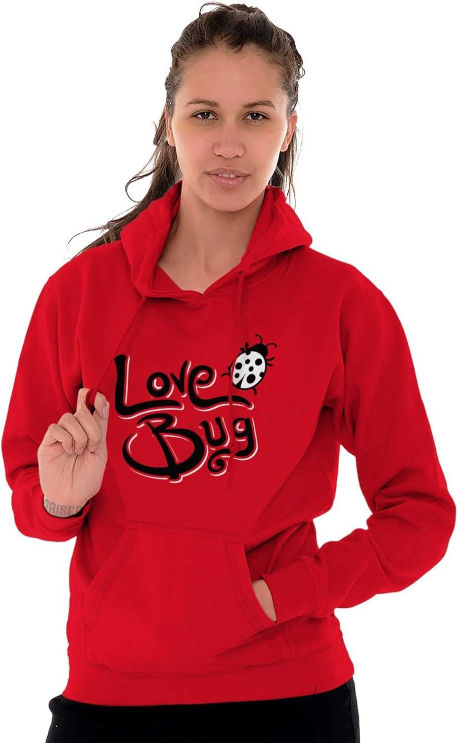 imageBrisco Brands Love Bug Cute Ladybug Valentines Day Hoodie Sweatshirt WomenRed