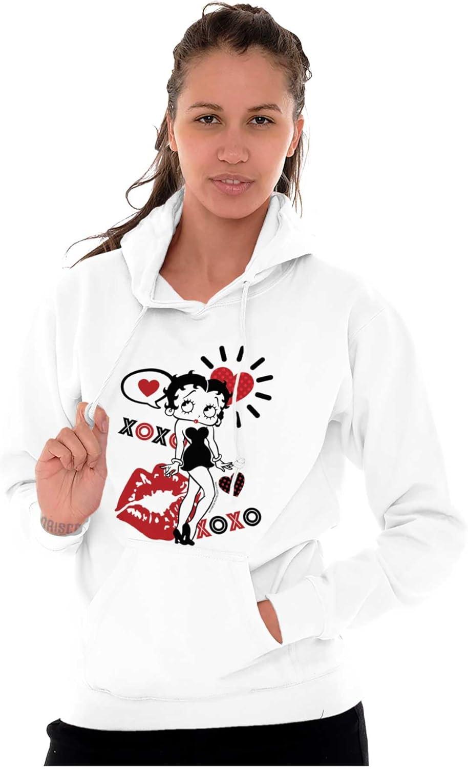 imageBrisco Brands Retro Betty Boop Hugs Kisses XO Love Hoodie Sweatshirt WomenWhite