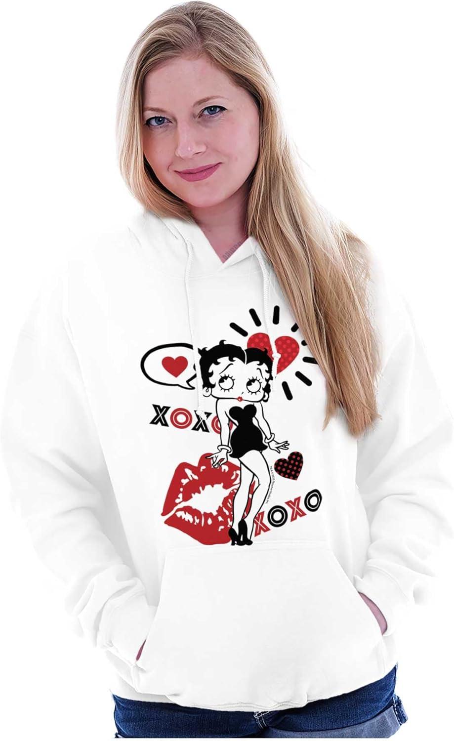 imageBrisco Brands Retro Betty Boop Hugs Kisses XO Love Hoodie Sweatshirt WomenWhite