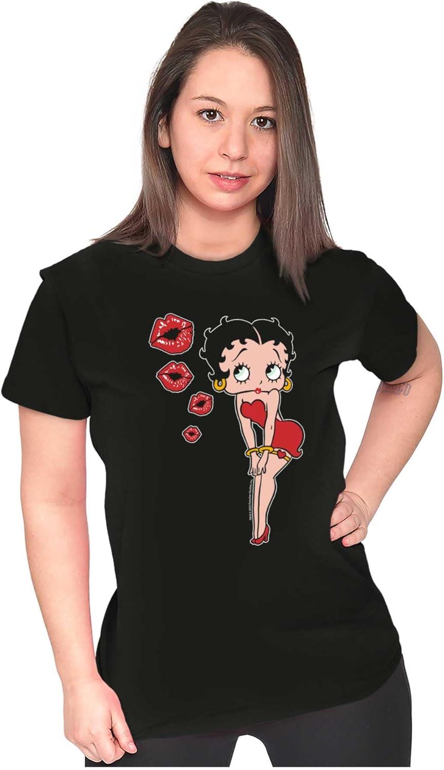 imageRetro Betty Boop Cartoon Kissy Lips Womens Slim Fit Graphic TeeBlack