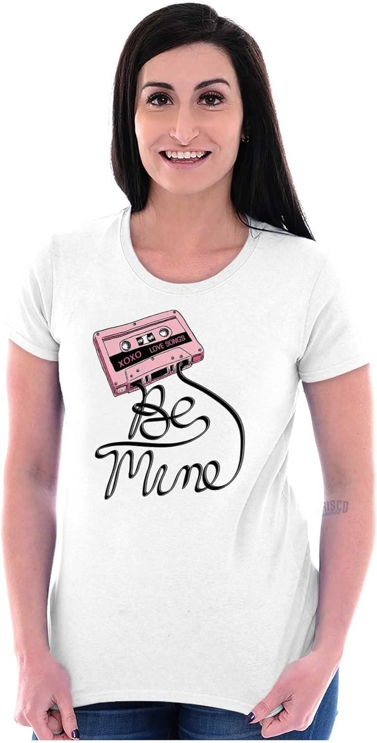 imageRetro Mixtape Be Mine Valentine Womens Slim Fit Graphic TeeWhite