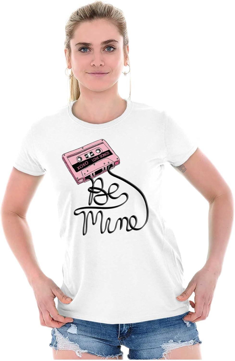 imageRetro Mixtape Be Mine Valentine Womens Slim Fit Graphic TeeWhite