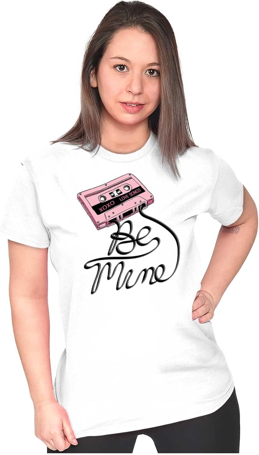imageRetro Mixtape Be Mine Valentine Womens Slim Fit Graphic TeeWhite