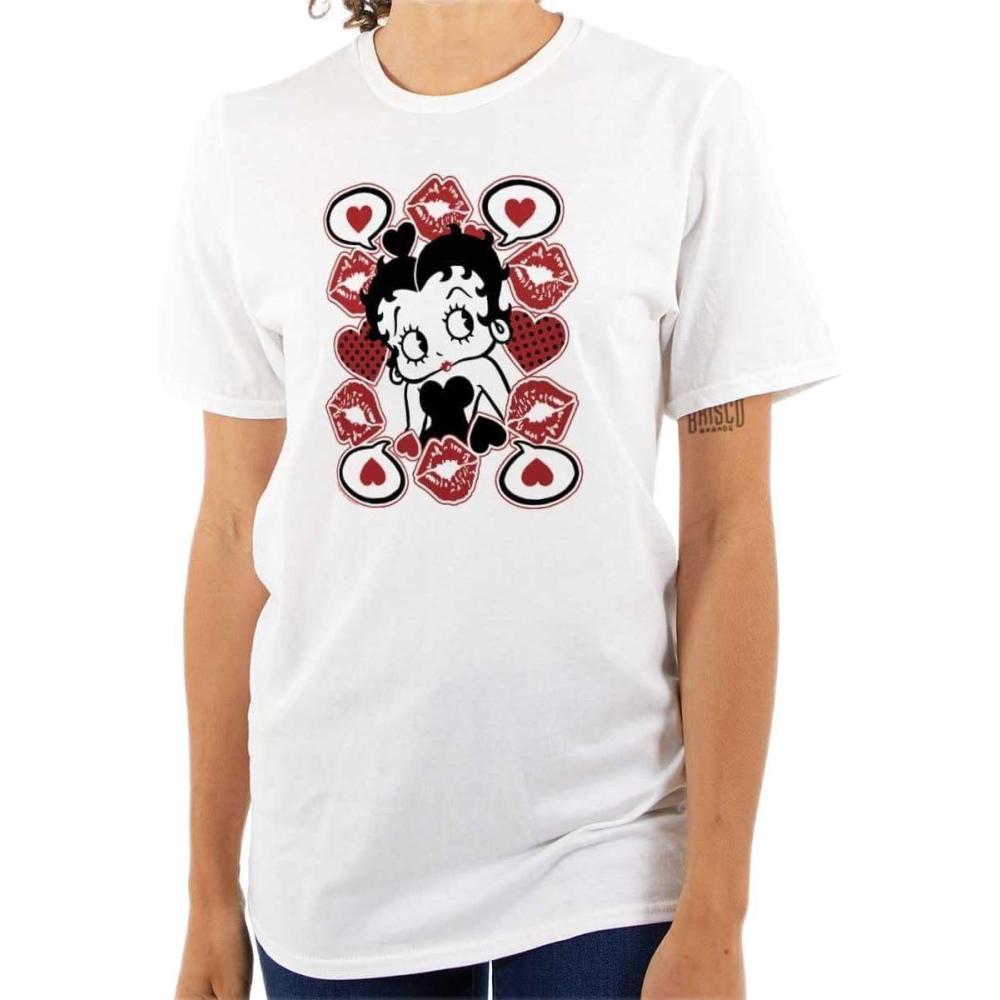 imageBetty Boop Cartoon Hearts and Kisses Womens Graphic T Shirt TeesWhite