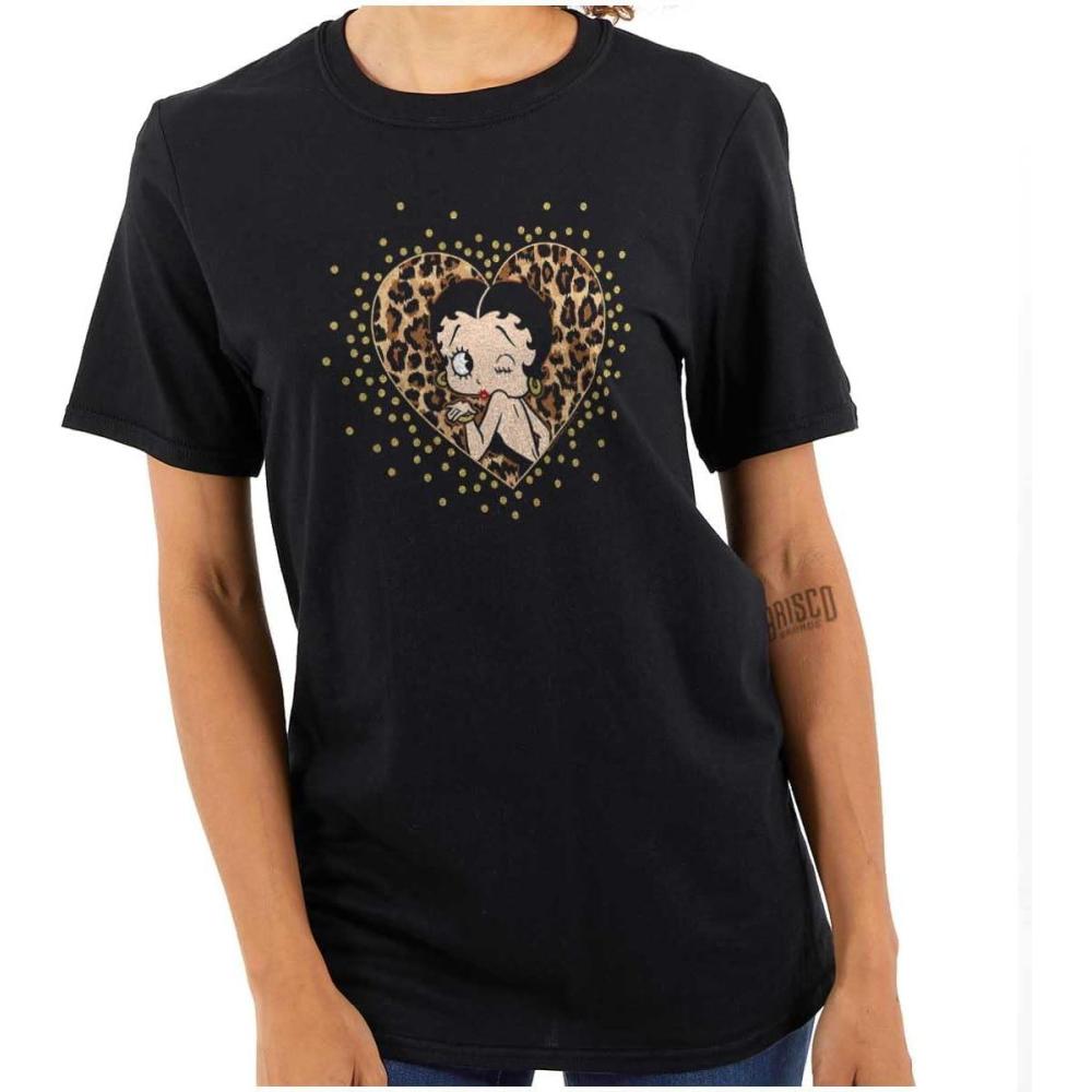 imageBetty Boop Cheetah Print Heart Womens Graphic T Shirt TeesBlack