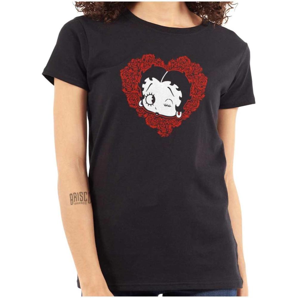 imageBetty Boop Heart Wink Blowing Kisses Womens Slim Fit Graphic TeeBlack