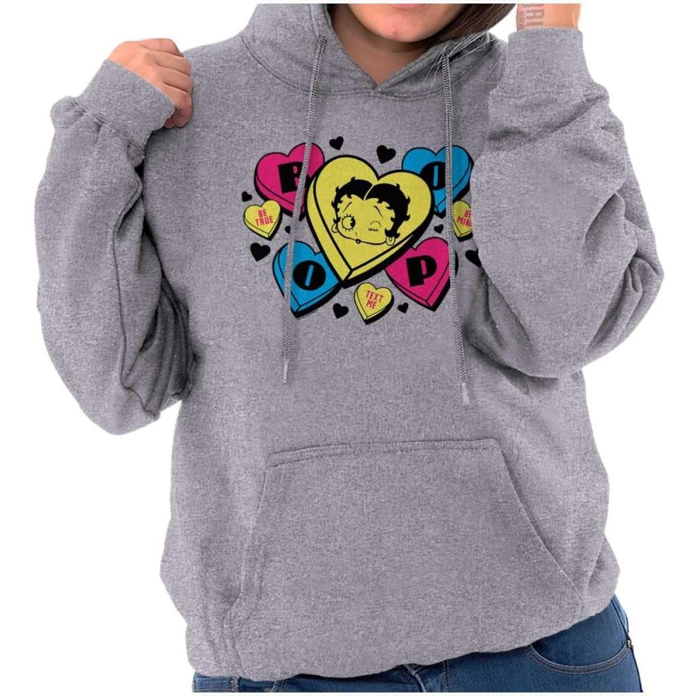 imageBrisco Brands Betty Boop Conversation Hearts Cute Hoodie Sweatshirt WomenSport Grey