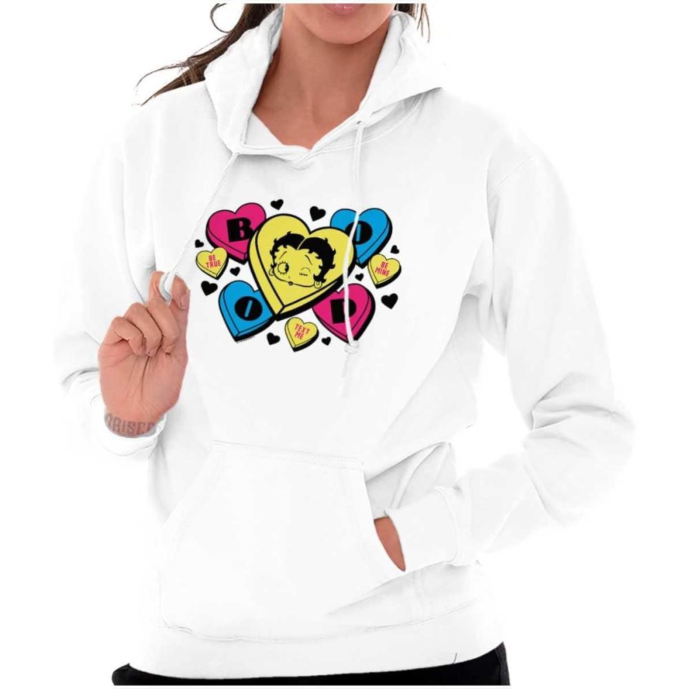 imageBrisco Brands Betty Boop Conversation Hearts Cute Hoodie Sweatshirt WomenWhite
