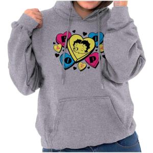 Brisco Brands Betty Boop Conversation Hearts Cute Hoodie Sweatshirt Women(Sport Grey)