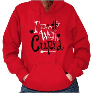 Brisco Brands Im With Cupid Valentines Day Cute Hoodie Sweatshirt Women(Red)