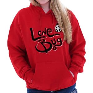 Brisco Brands Love Bug Cute Ladybug Valentines Day Hoodie Sweatshirt Women(Red)