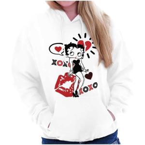 Brisco Brands Retro Betty Boop Hugs Kisses XO Love Hoodie Sweatshirt Women(White)