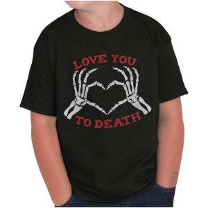 Love You to Death Heart Skeleton Crewneck T Shirts Boy Girl