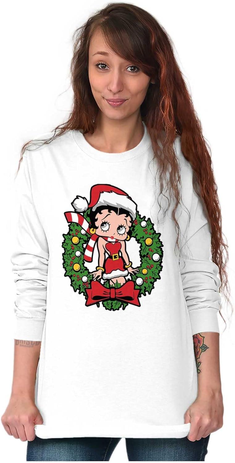 imageBetty Boop Christmas Cute Vintage Womens Long Sleeve T ShirtWhite