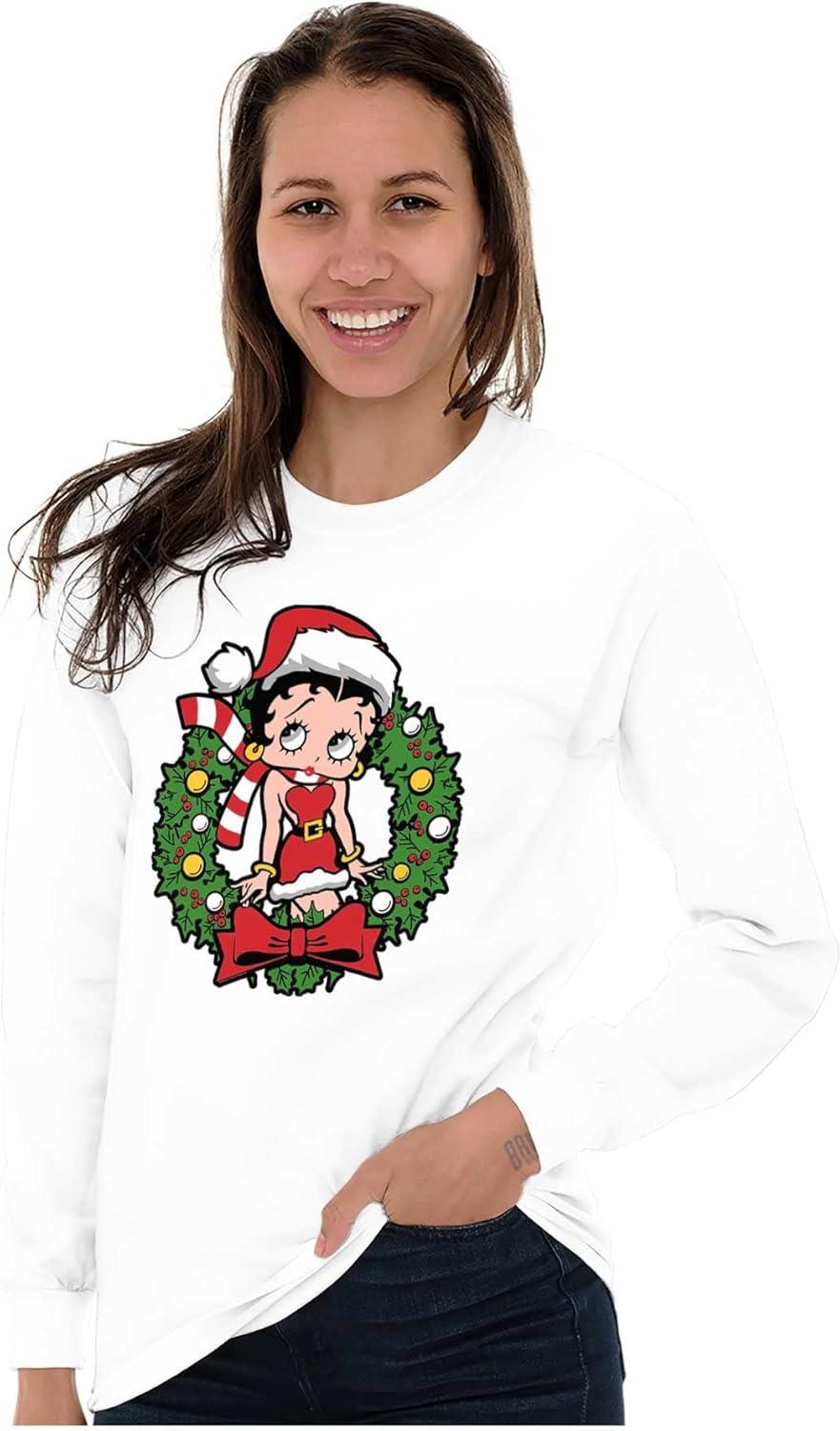 imageBetty Boop Christmas Cute Vintage Womens Long Sleeve T ShirtWhite