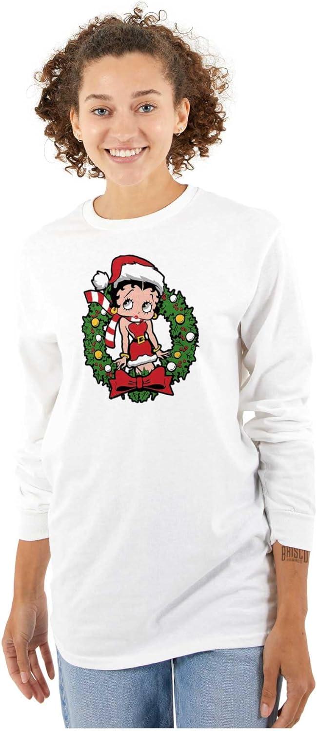 imageBetty Boop Christmas Cute Vintage Womens Long Sleeve T ShirtWhite