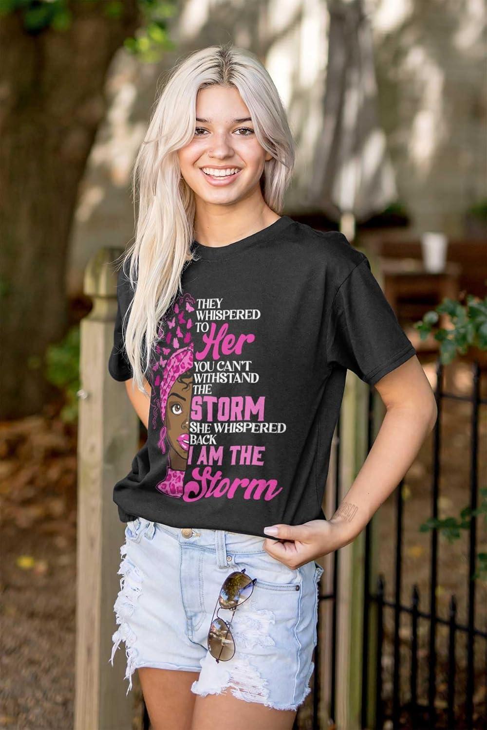 imageBlack Breast Cancer I Am The Storm Womens Graphic T Shirt TeesBlack