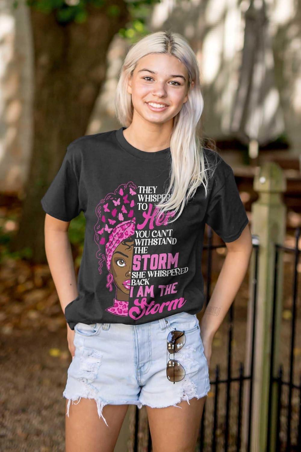imageBlack Breast Cancer I Am The Storm Womens Graphic T Shirt TeesBlack