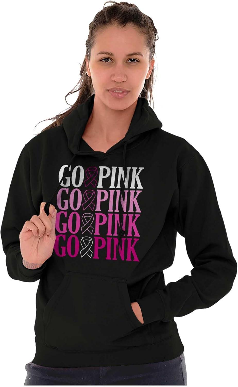 imageBreast Cancer Go Pink Ribbon Gradient Hoodie Sweatshirt WomenBlack