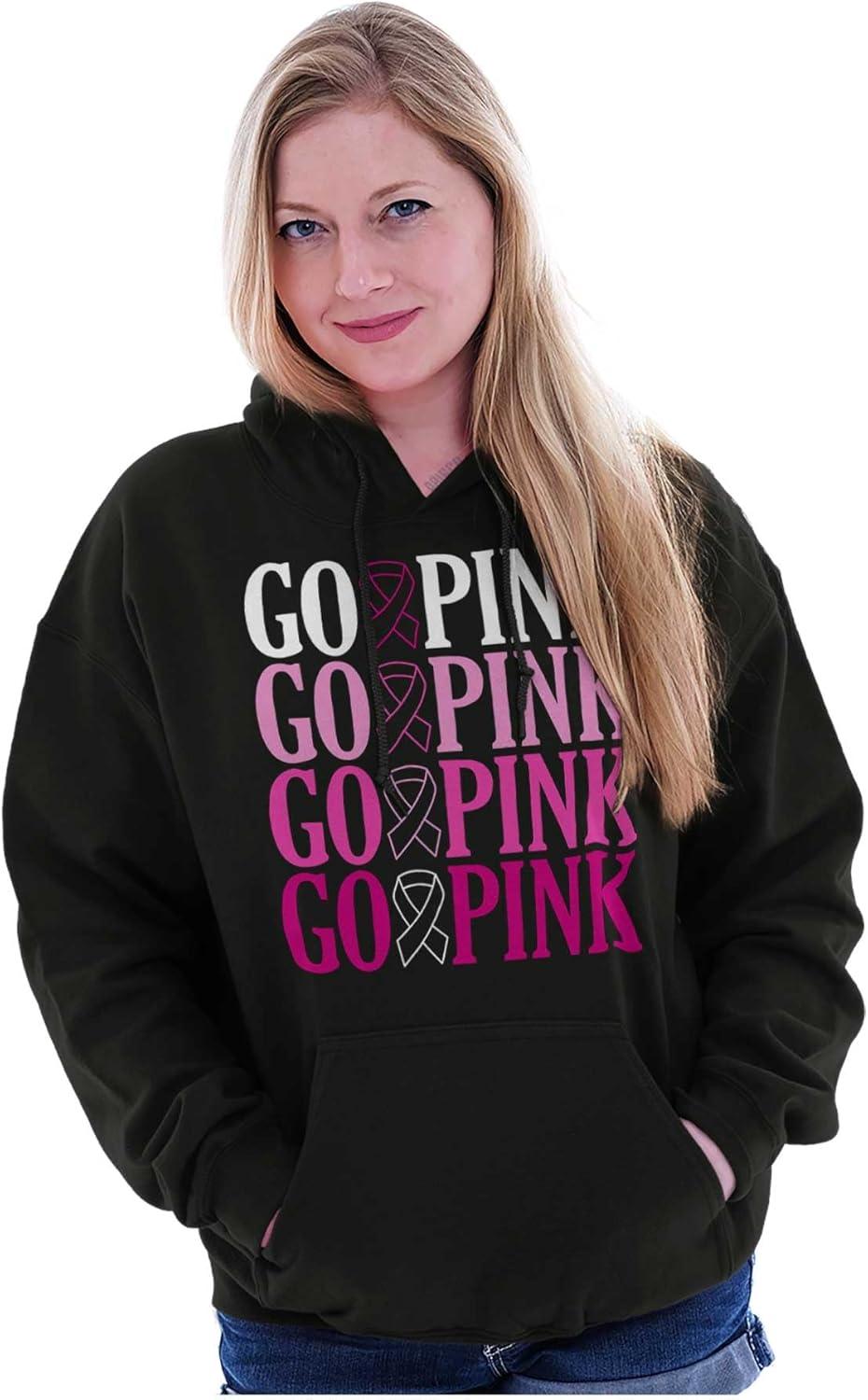 imageBreast Cancer Go Pink Ribbon Gradient Hoodie Sweatshirt WomenBlack