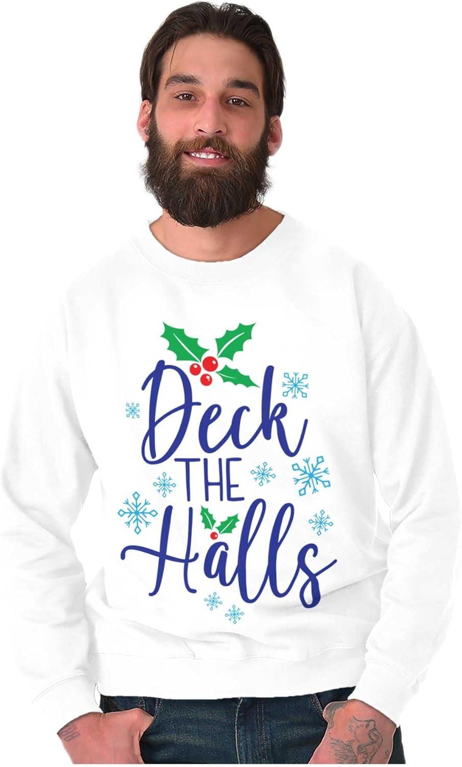 imageBrisco Brands Christmas Deck The Halls Snowflakes Sweatshirt for Men or WomenWhite