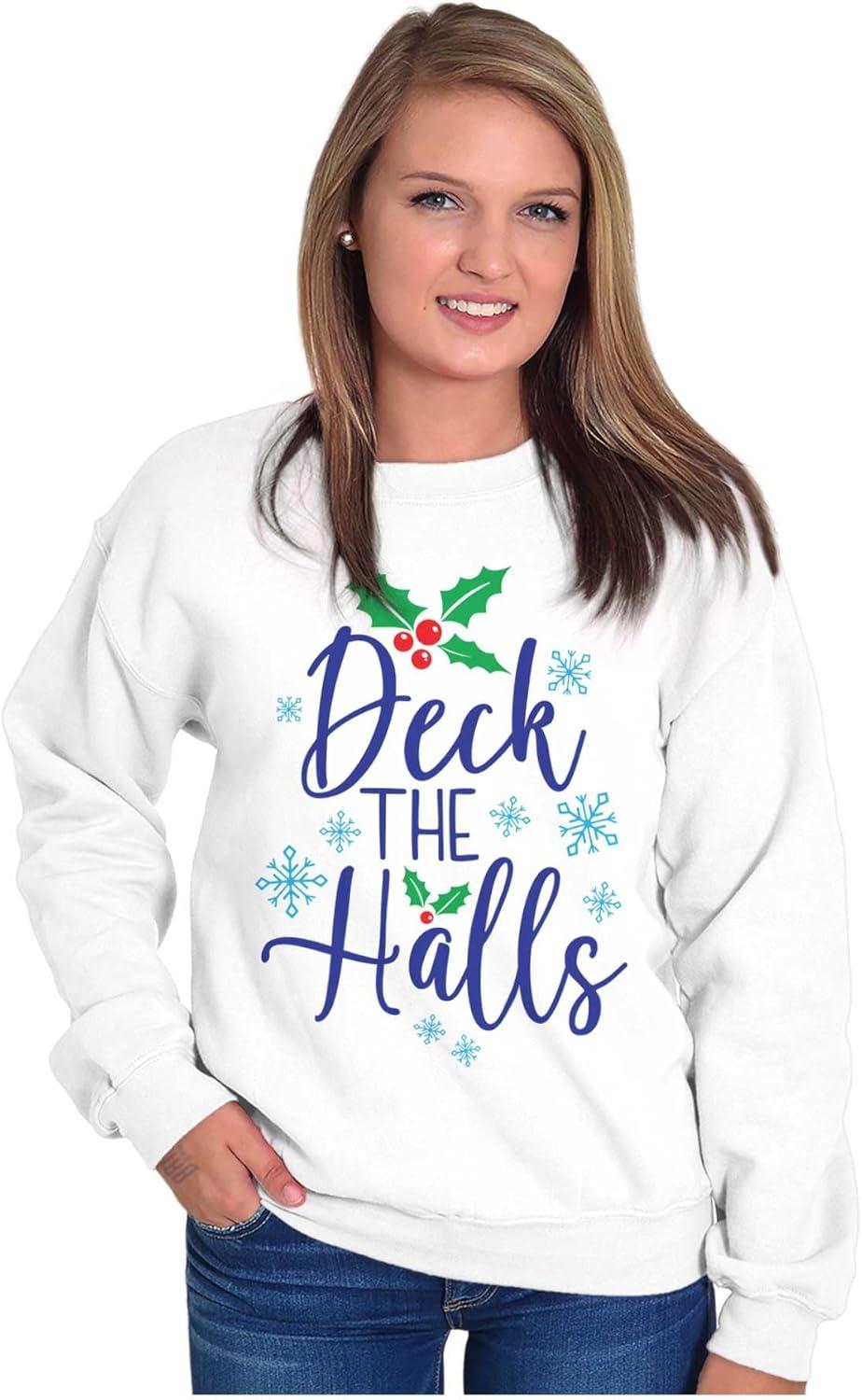 imageBrisco Brands Christmas Deck The Halls Snowflakes Sweatshirt for Men or WomenWhite