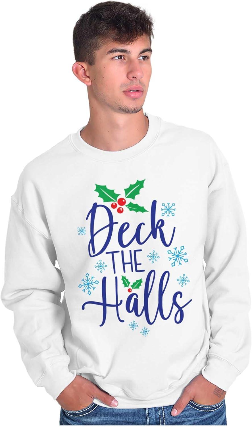 imageBrisco Brands Christmas Deck The Halls Snowflakes Sweatshirt for Men or WomenWhite