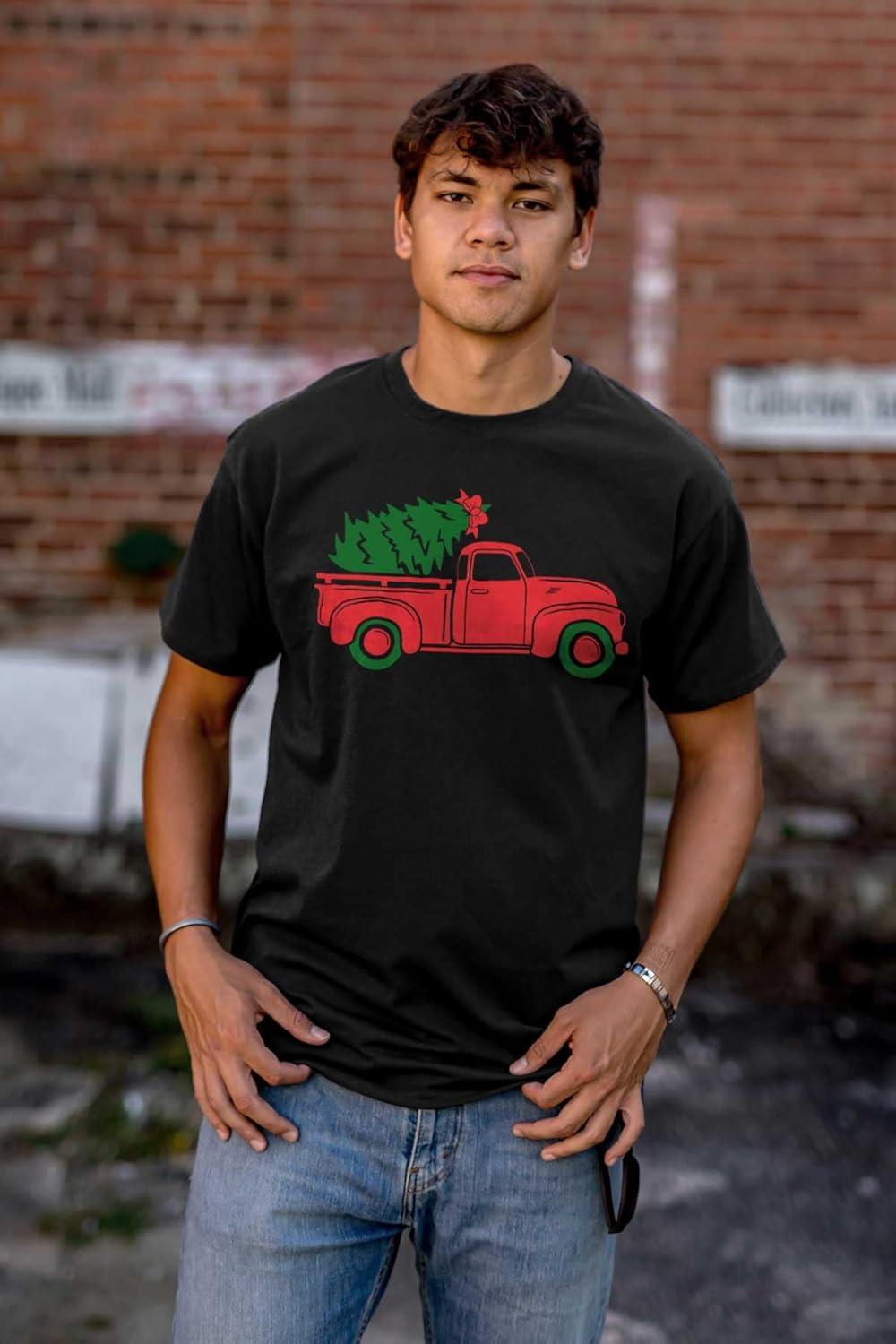 imageBrisco Brands Christmas Tree Xmas Pick Up Truck Graphic T Shirt Men or WomenBlack