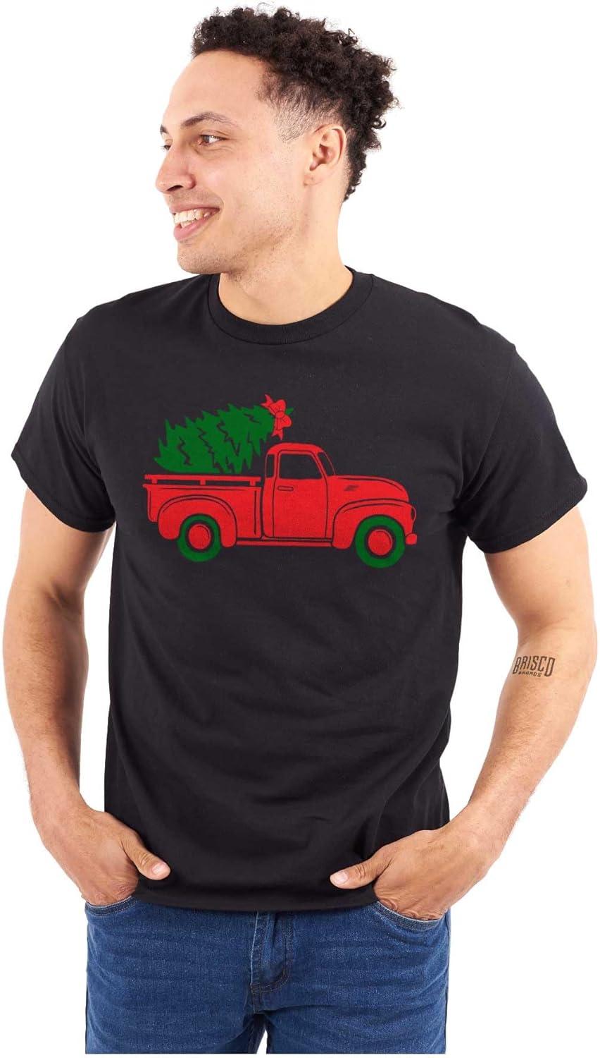 imageBrisco Brands Christmas Tree Xmas Pick Up Truck Graphic T Shirt Men or WomenBlack