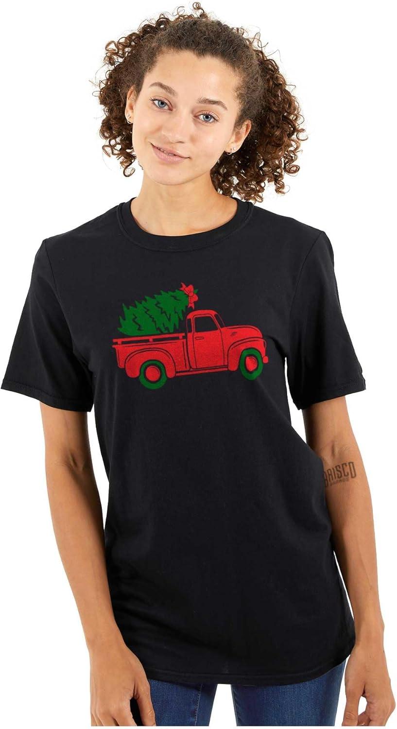 imageBrisco Brands Christmas Tree Xmas Pick Up Truck Graphic T Shirt Men or WomenBlack