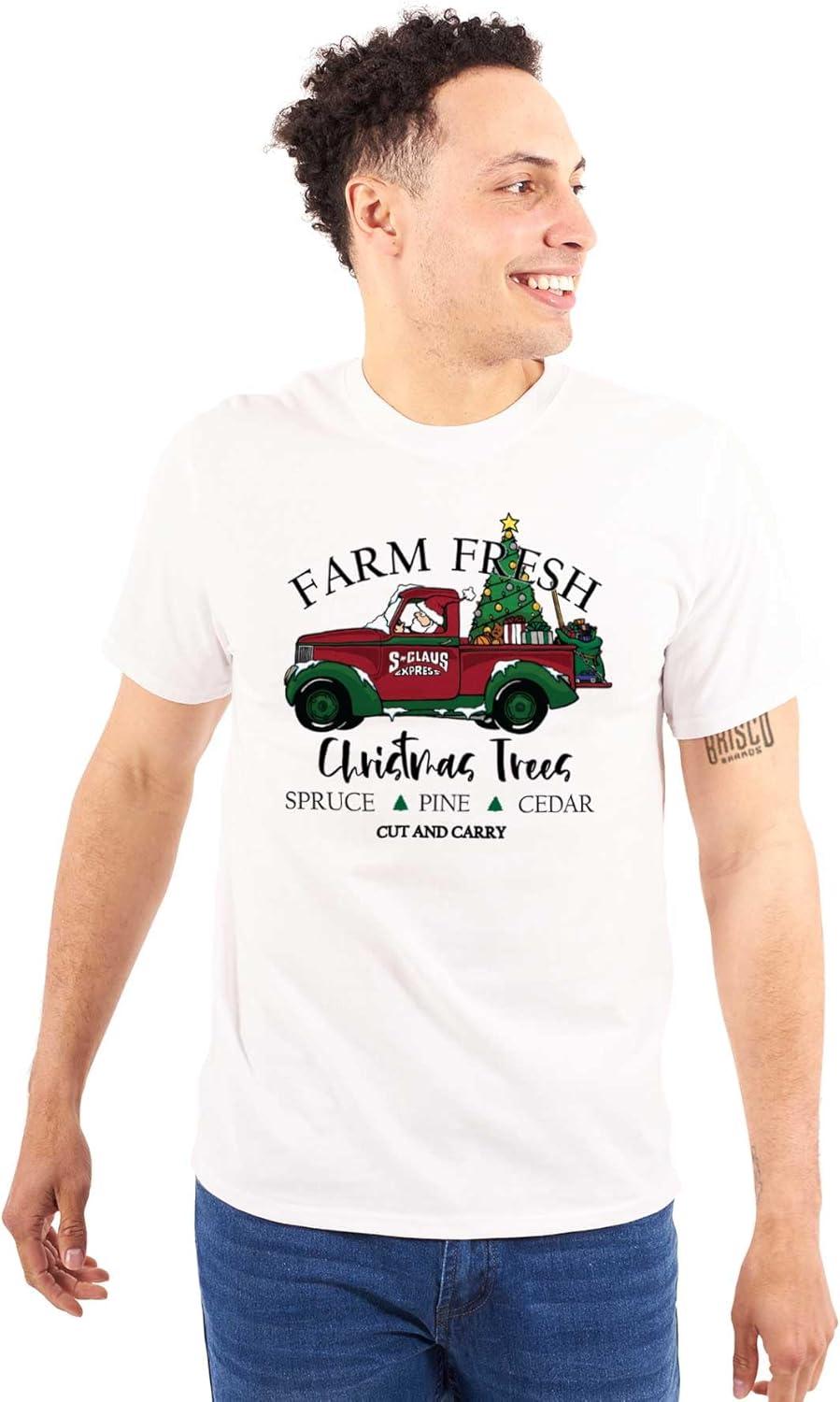 imageBrisco Brands Farm Fresh Christmas Tree Truck Graphic T Shirt Men or WomenWhite