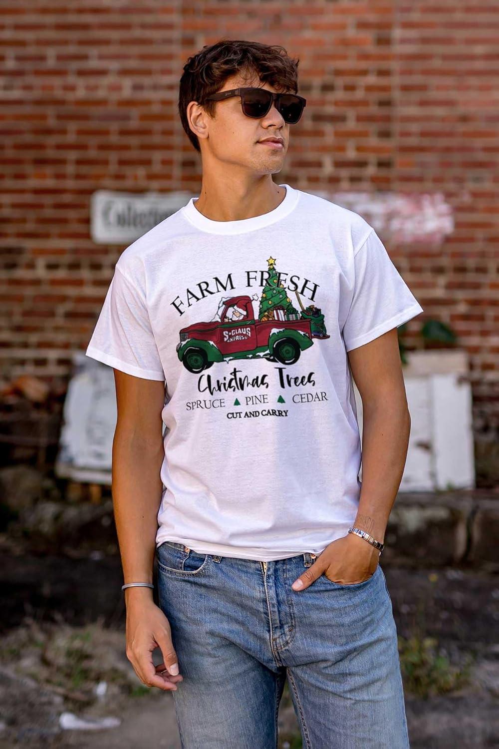 imageBrisco Brands Farm Fresh Christmas Tree Truck Graphic T Shirt Men or WomenWhite