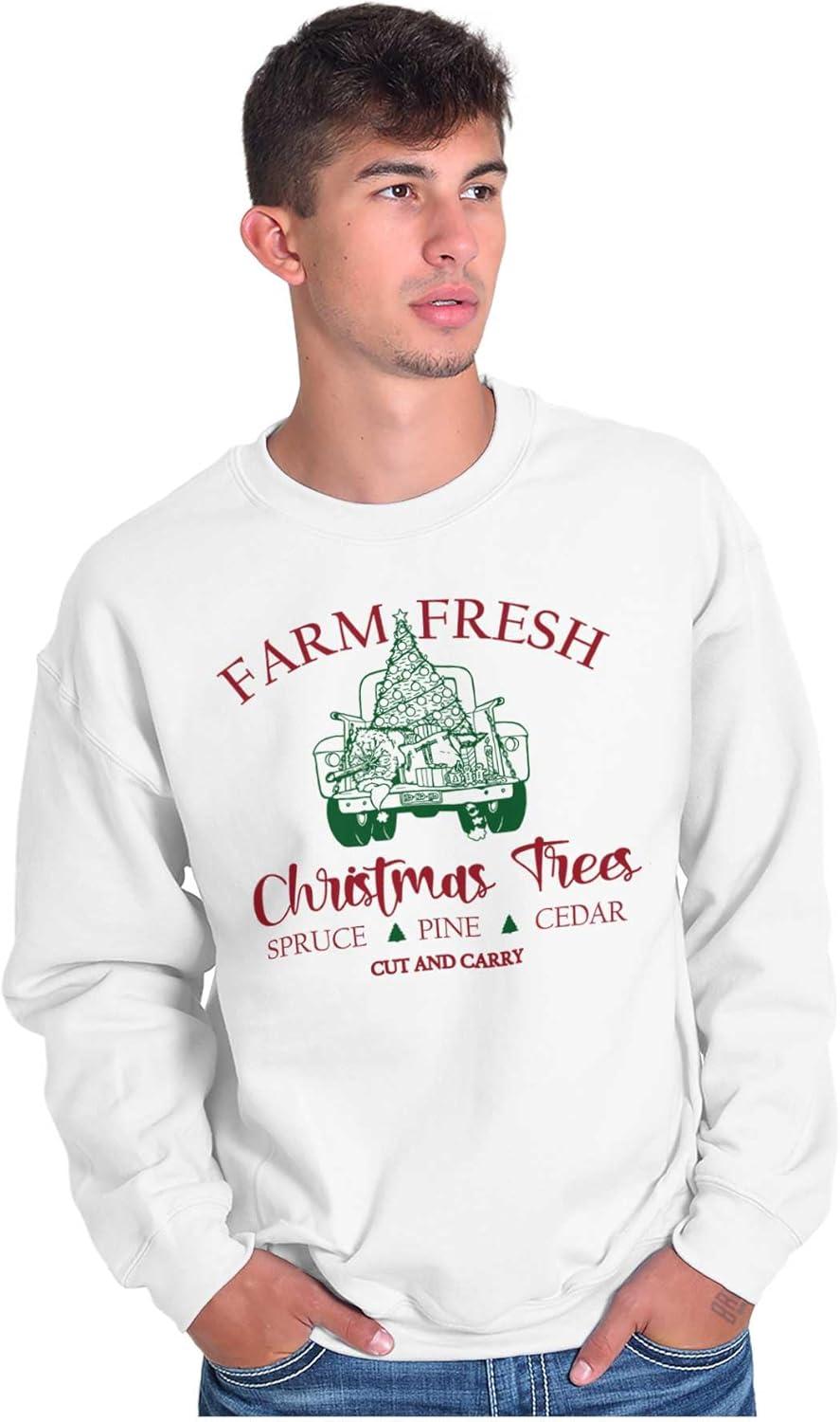 imageBrisco Brands Farm Fresh Christmas Trees Truck Sweatshirt for Men or WomenWhite