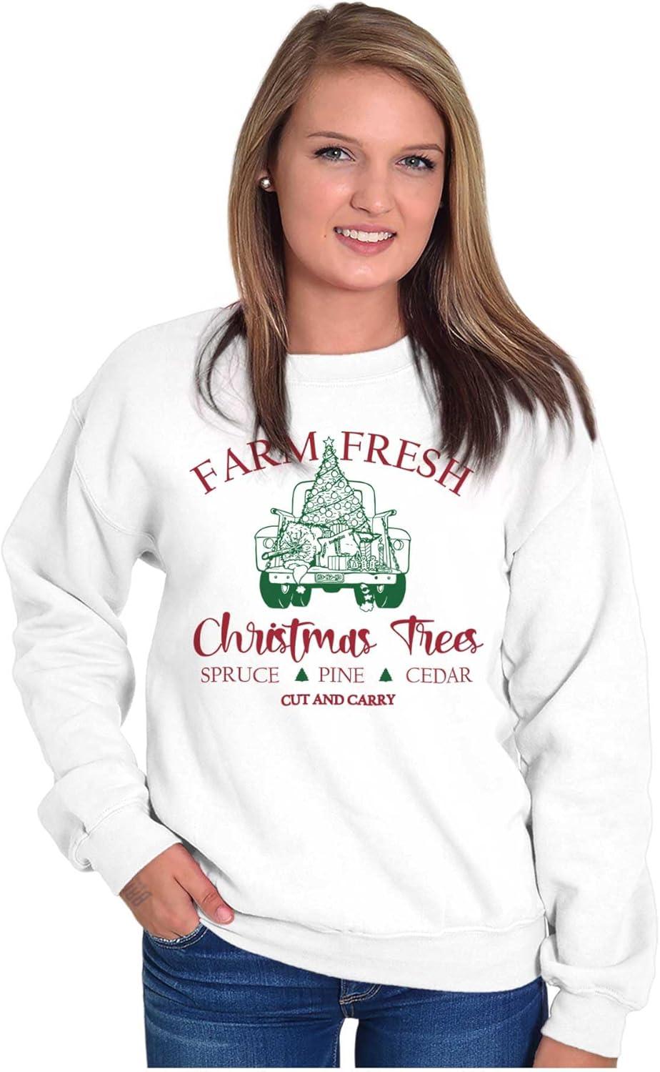 imageBrisco Brands Farm Fresh Christmas Trees Truck Sweatshirt for Men or WomenWhite