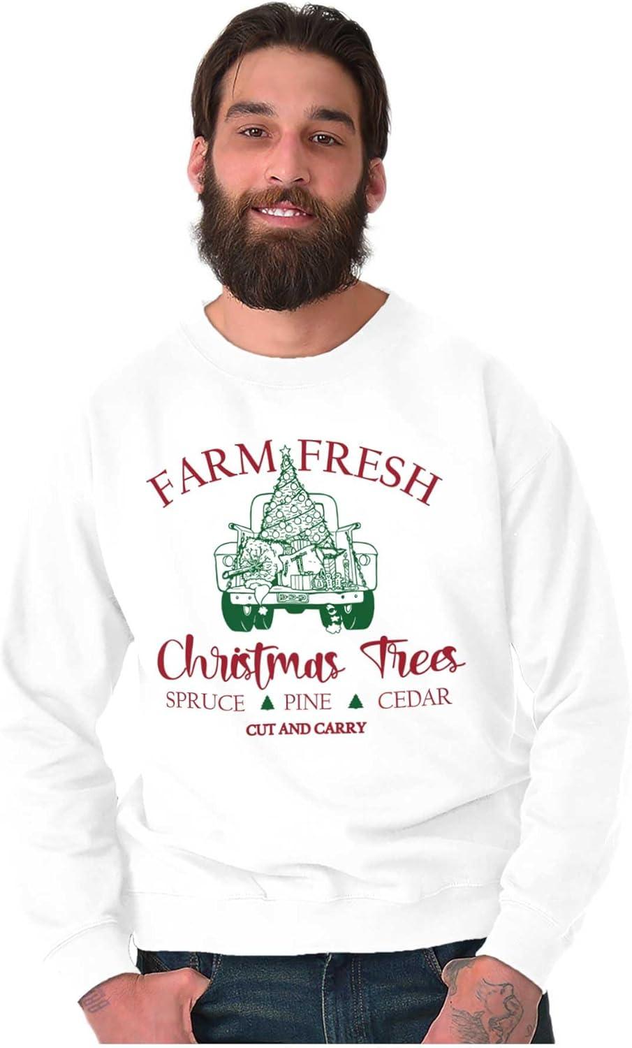 imageBrisco Brands Farm Fresh Christmas Trees Truck Sweatshirt for Men or WomenWhite