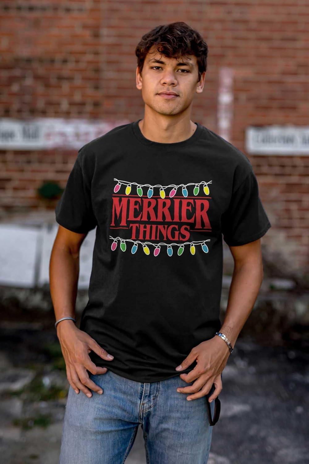 imageBrisco Brands Merrier Things Christmas Lights Graphic T Shirt Men or WomenBlack
