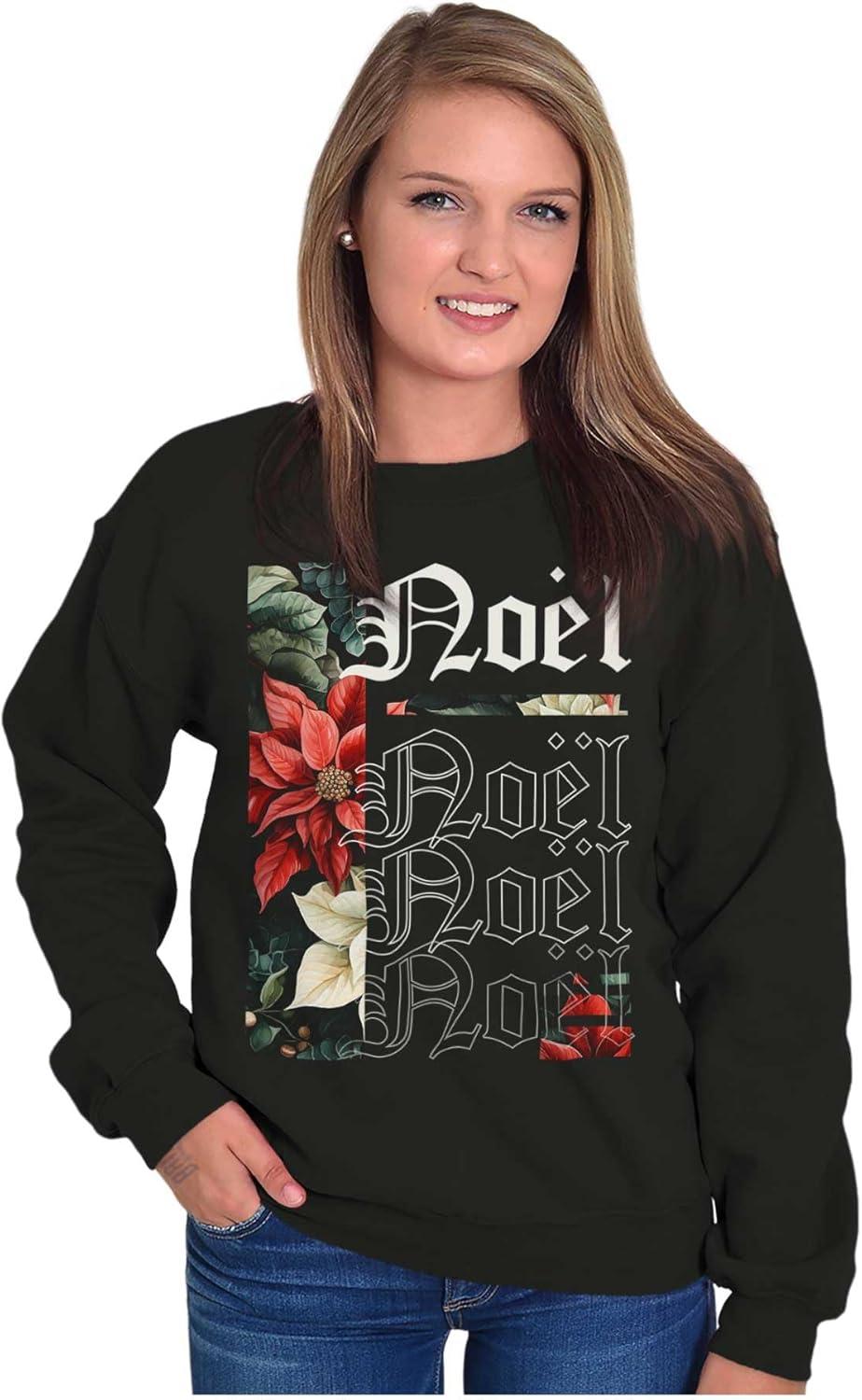 imageBrisco Brands Poinsettia Christmas Flower Noel Sweatshirt for Men or WomenBlack
