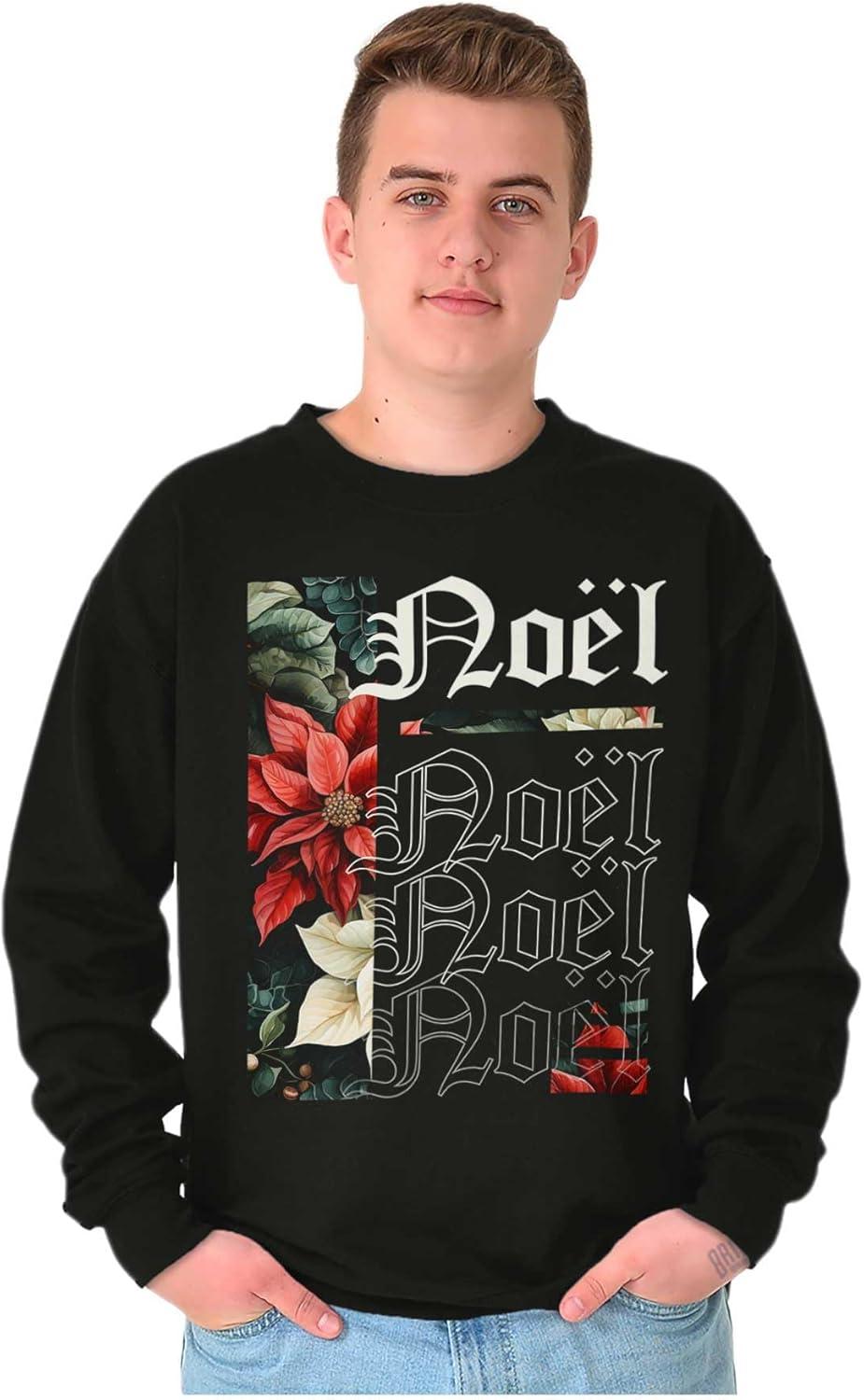 imageBrisco Brands Poinsettia Christmas Flower Noel Sweatshirt for Men or WomenBlack