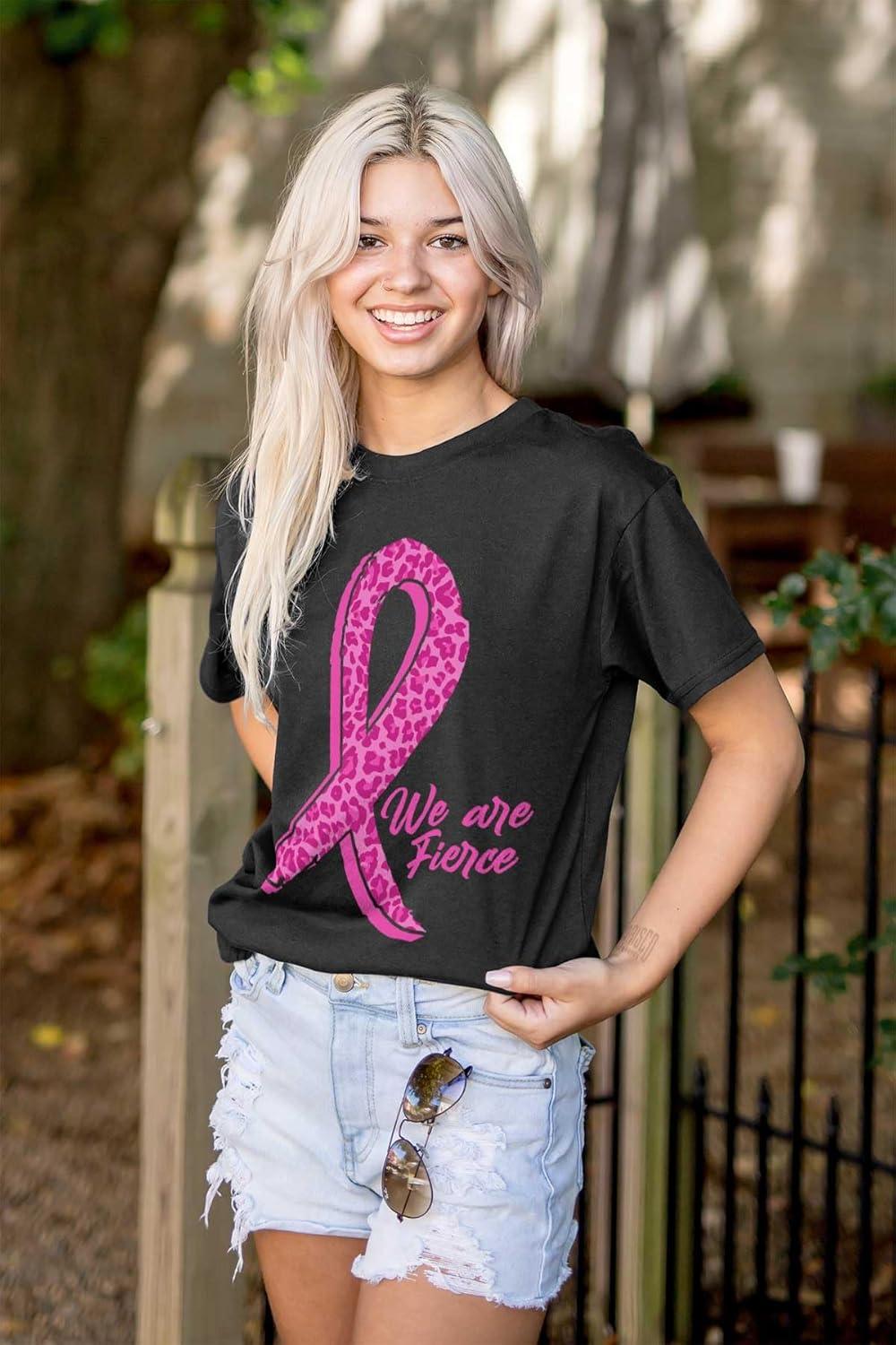 imageCheetah Pink Ribbon We are Fierce Womens Graphic T Shirt TeesBlack