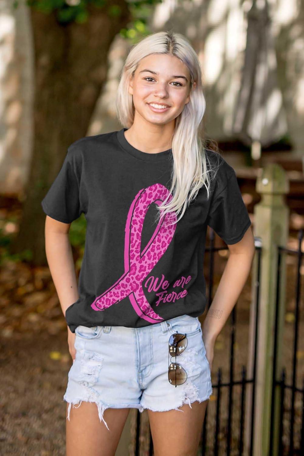 imageCheetah Pink Ribbon We are Fierce Womens Graphic T Shirt TeesBlack